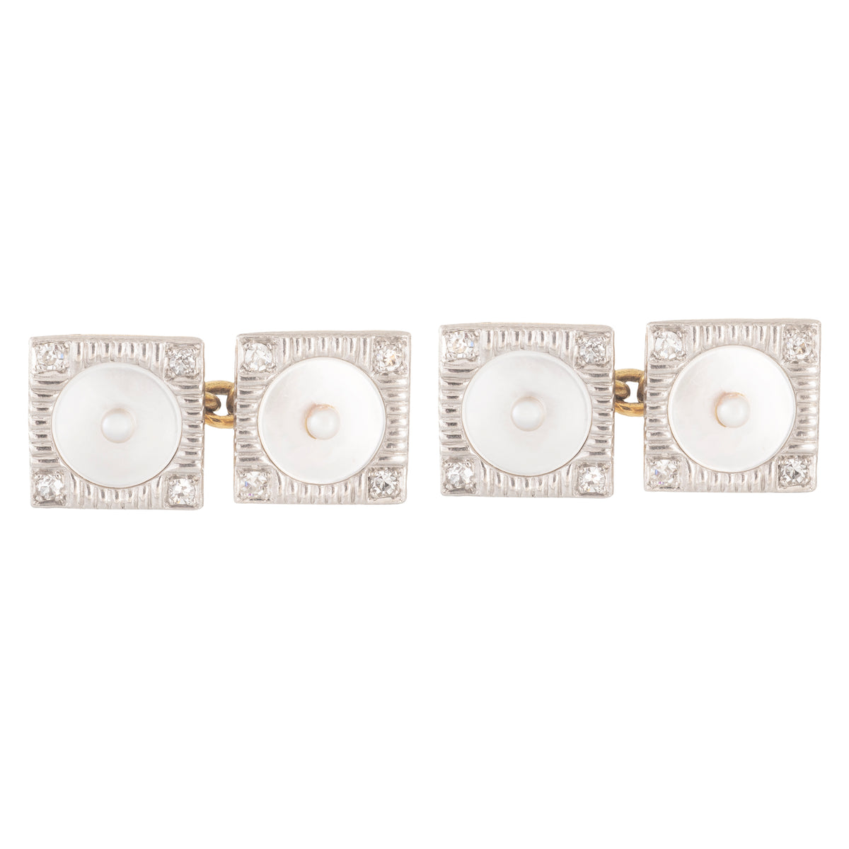 Pair of Square Pearl and Diamond cufflinks