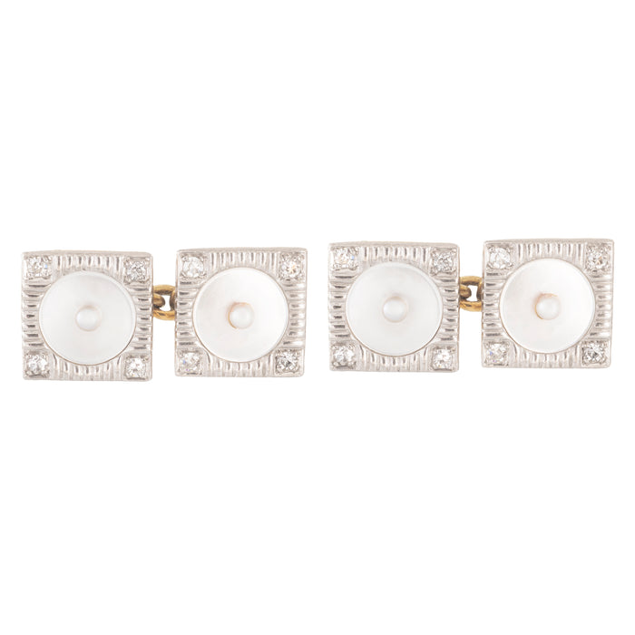 Pair of Square Pearl and Diamond cufflinks