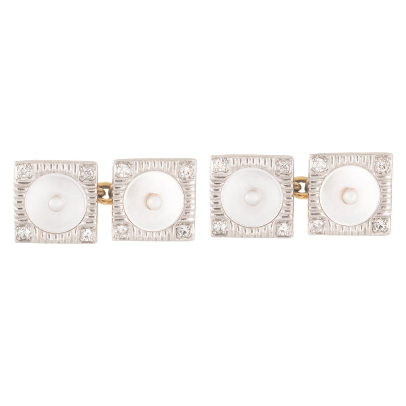 Pair of Square Pearl and Diamond cufflinks