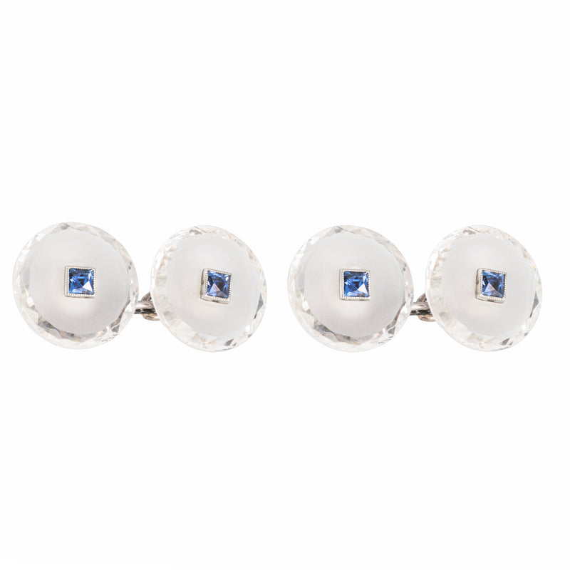 Pair of Rock Crystal Sapphire Cufflinks