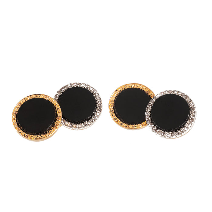 Pair of Deco French Onyx Diamond Cufflinks