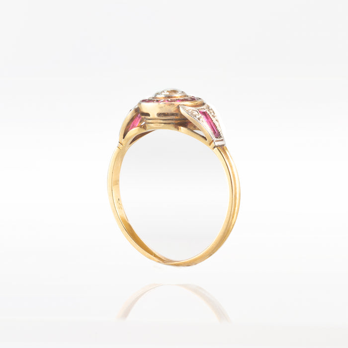 Deco Diamond Ruby Target Ring