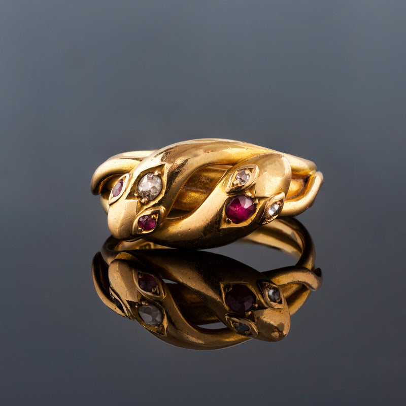 A Diamond and Ruby Snake Ring