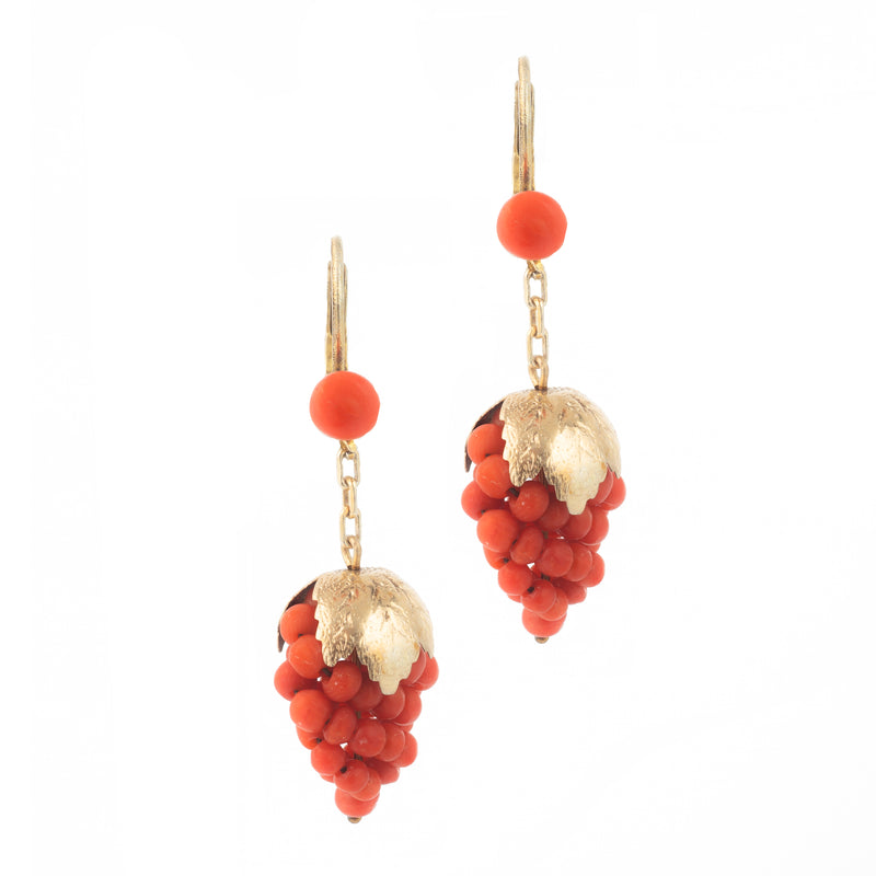 A pair of Silver Gilt Coral Grape Earrings