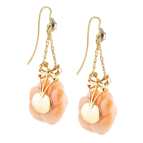 A pair of Coral Rose Gold Drop Earrings