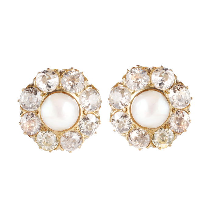 Pair of Pearl Diamond Gold Stud Earrings