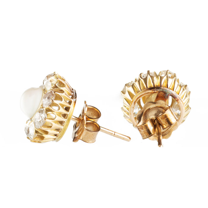 Pair of Pearl Diamond Gold Stud Earrings