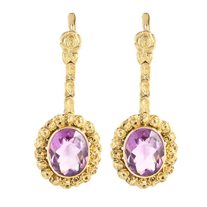Pair of Spanish Amethyst Gold Earrings