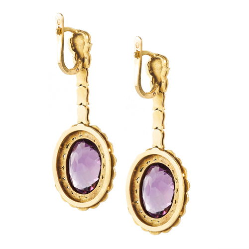 A Pair of Spanish Amethyst Gold Earrings