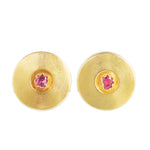 A pair of Gold Ruby disc earrings