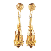 Italian 18ct gold torpedo earrings with Etruscan Revival detailing, c.1900