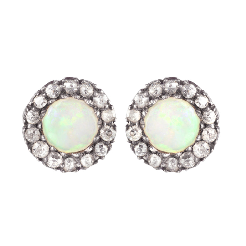 A pair of Opal Diamond and Gold Stud Earrings