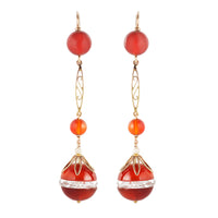 Pair of Carnelian Rock Crystal Gold Drop Earrings