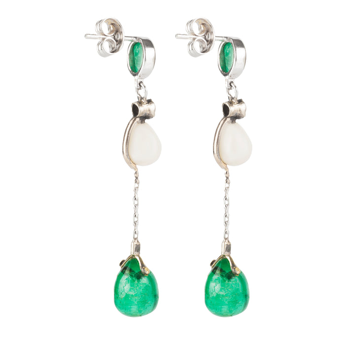 Pair of Emerald Natural Pearl Drop Earrings