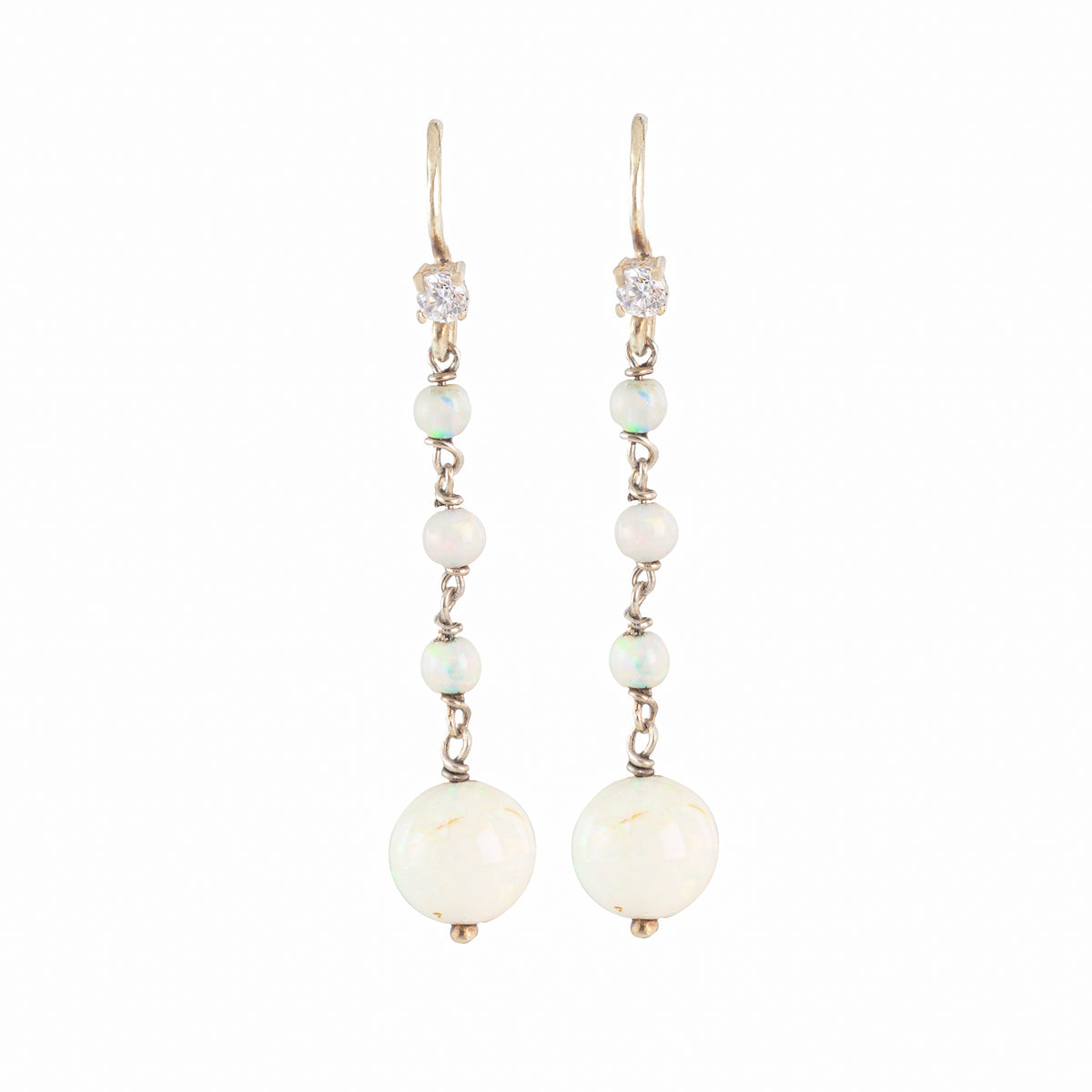 A Pair of Diamond Opal Drop Earrings