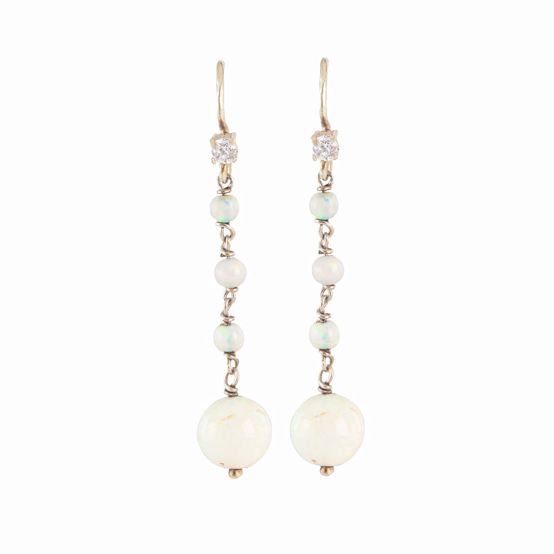 A Pair of Diamond Opal Drop Earrings