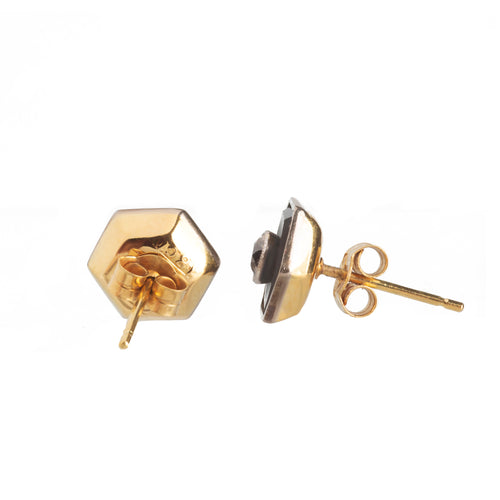 A Pair of Onyx Diamond Gold Stud Earrings