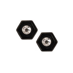 A Pair of Onyx Diamond Gold Stud Earrings