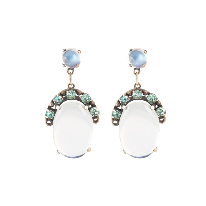 A Pair of Moonstone and Zircon Drop Earrings