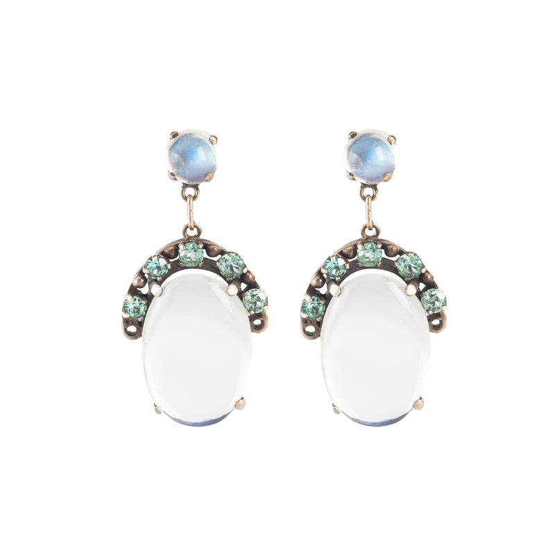 Pair of Moonstone and Zircon Drop Earrings