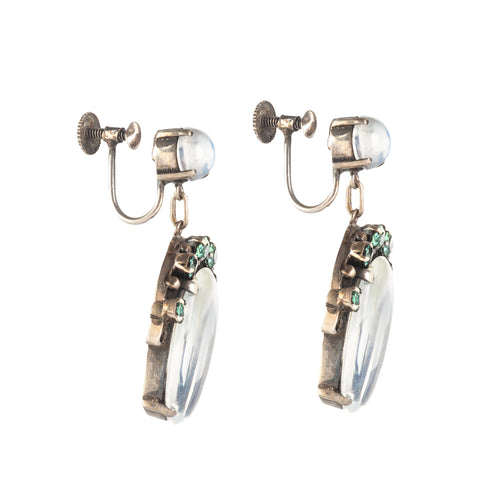A Pair of Moonstone and Zircon Drop Earrings