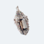 Marcasite, smoky quartz, paste silver pendant