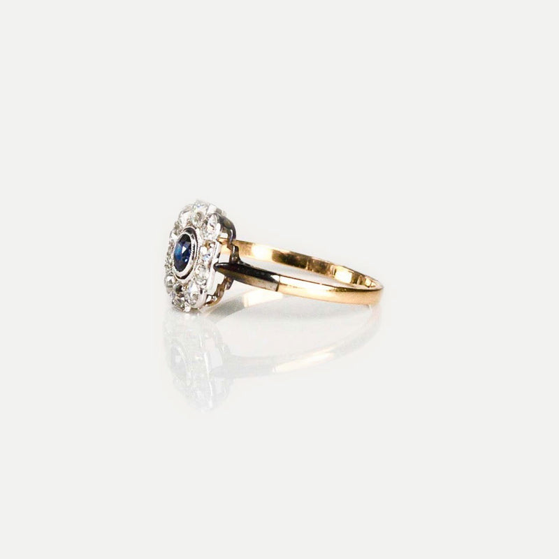 Art Deco 18ct Gold, Platinum, Montana Sapphire & Diamond ring 