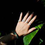 English Diamond & Sapphire, Platinum / 18ct Gold 3 row ring 