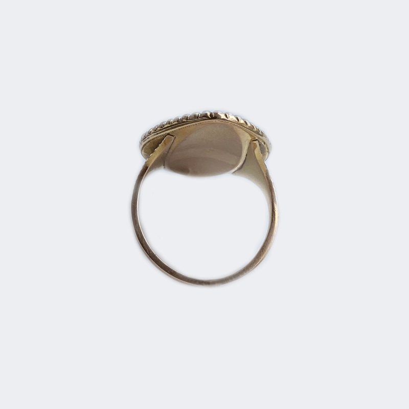 Georgian Navette Enamel, Pearl & Gold Mourning Ring