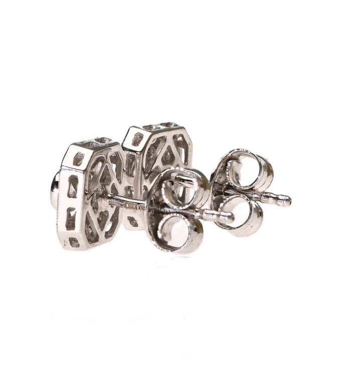 Side view of Art Deco-inspired diamond stud earrings showcasing geometric design.