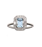 An Aquamarine Diamond Platinum Ring