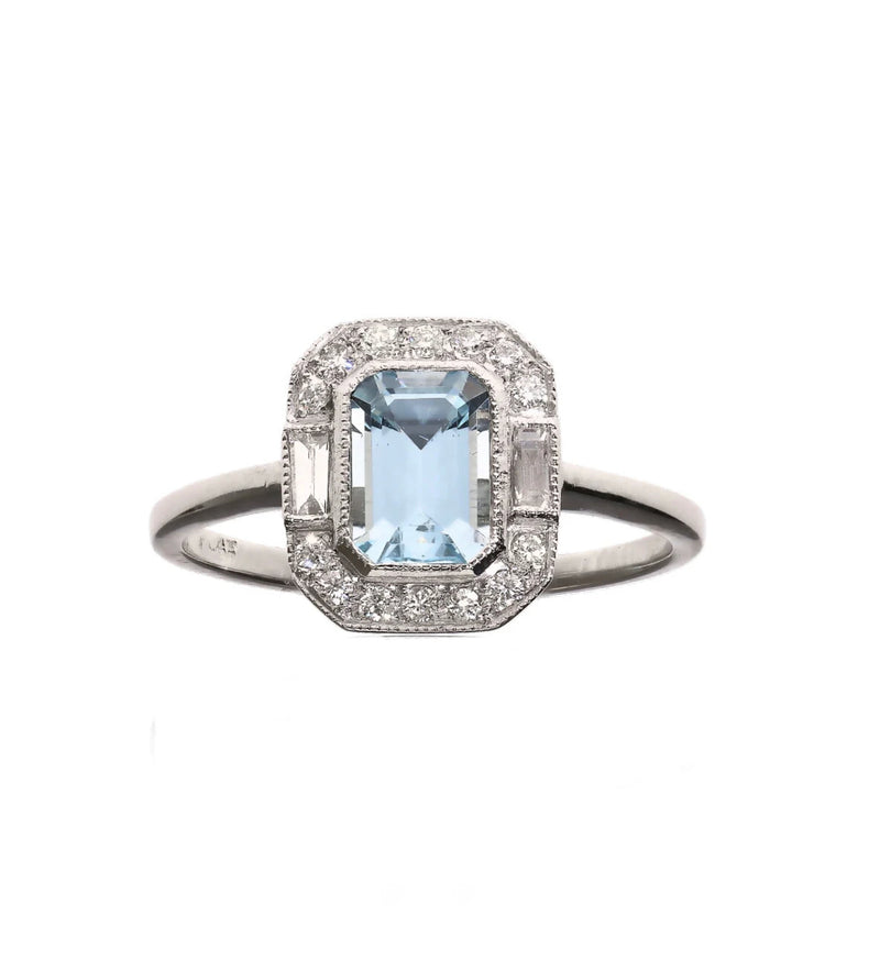 An Aquamarine Diamond Platinum Ring