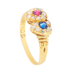 A Ruby Sapphire Double Heart Gold Ring