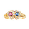 A Ruby Sapphire Double Heart Gold Ring