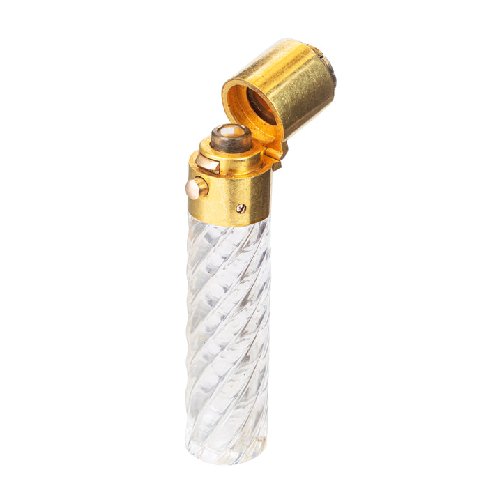 French antique gold scent bottle with sapphire and diamond-set lid, faceted crystal body, and glass liner, circa 1900.