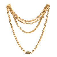 Victorian Pinchbeck chain necklace with turquoise-set barrel clasp, shown in full 122cm length against a white background.