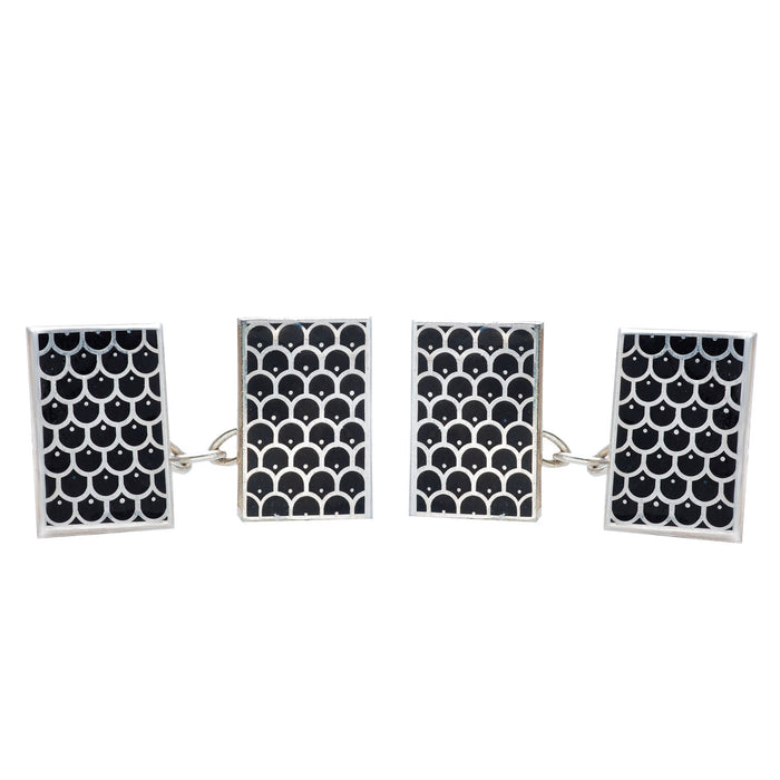 Pair of Silver Black Enamel Cufflinks