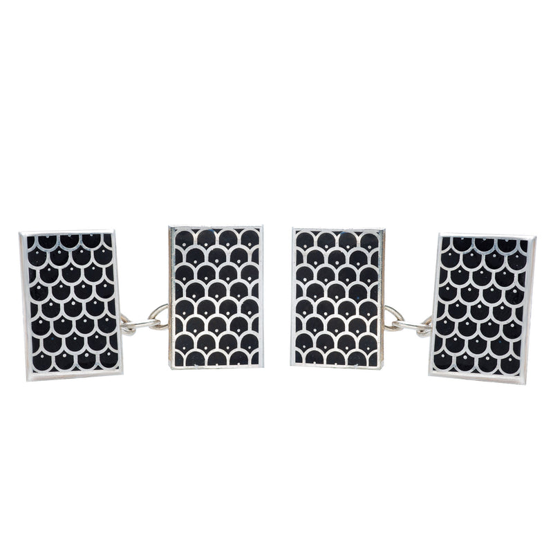Pair of Silver Black Enamel Cufflinks