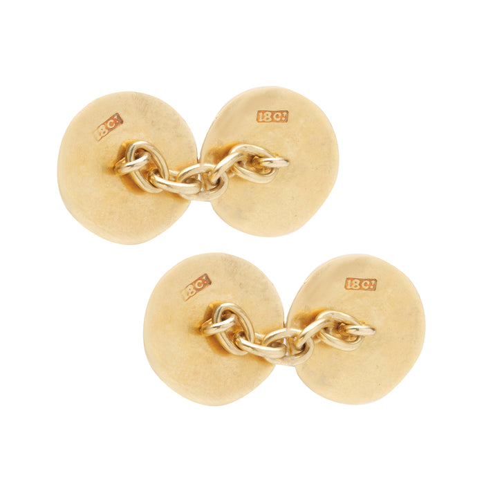 Pair of Gold and Green Enamel Stripe Cufflinks