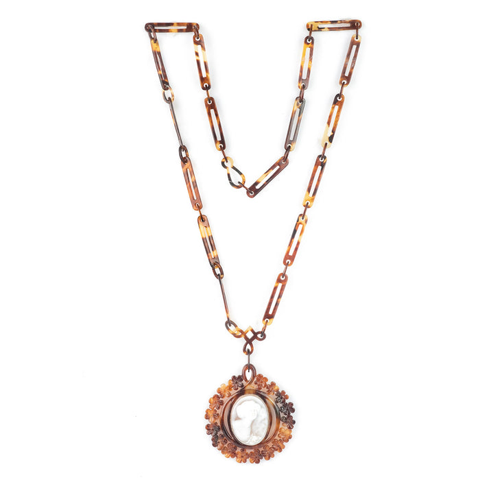 Tortoiseshell Cameo Medallion Necklace