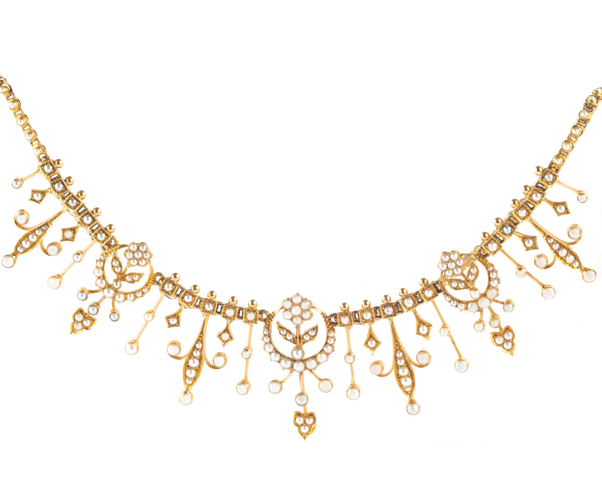 Edwardian Gold Pearl Necklace