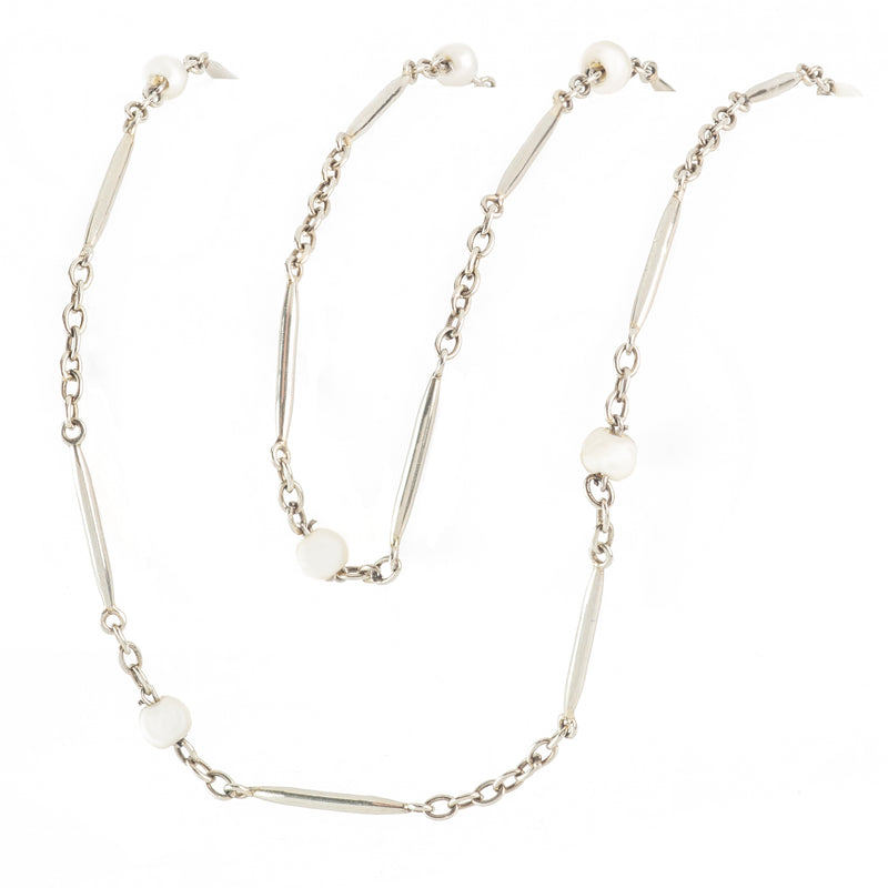 A French Platinum Gold Pearl Chain