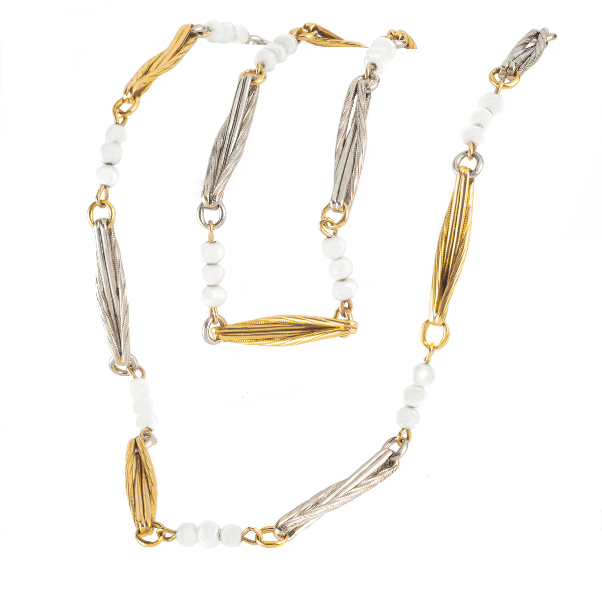A Two Colour Pearl Gold Platinum Necklace