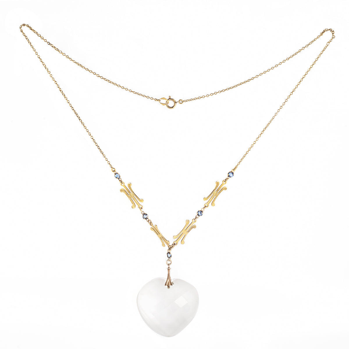 A Gold Rock Crystal Heart Pendant Necklace