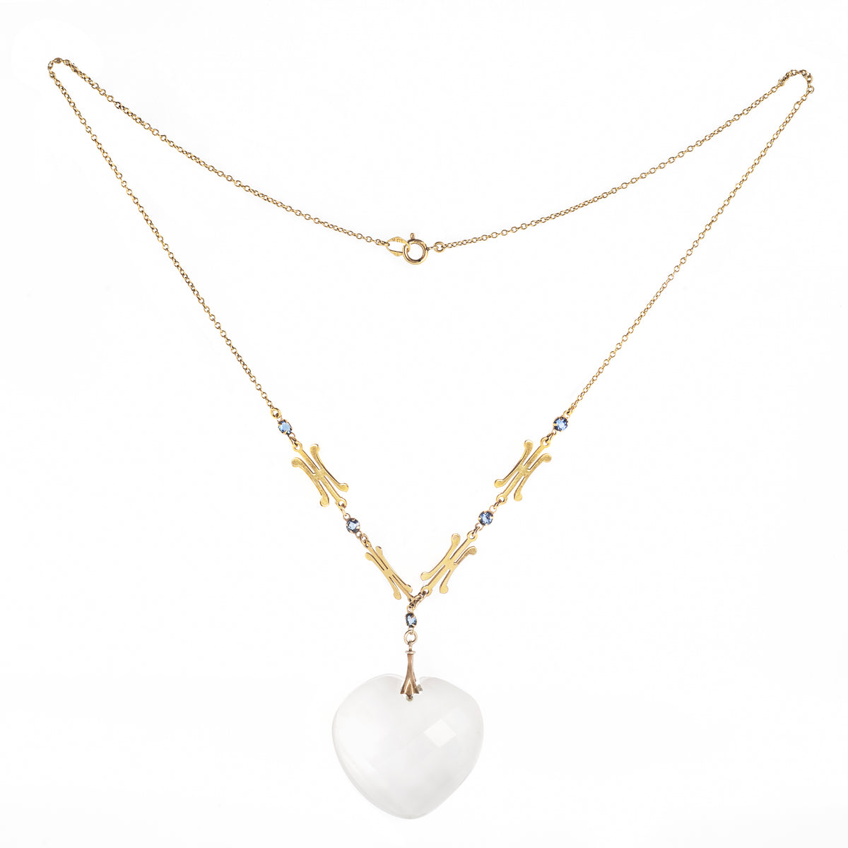 Gold Rock Crystal Heart Pendant Necklace