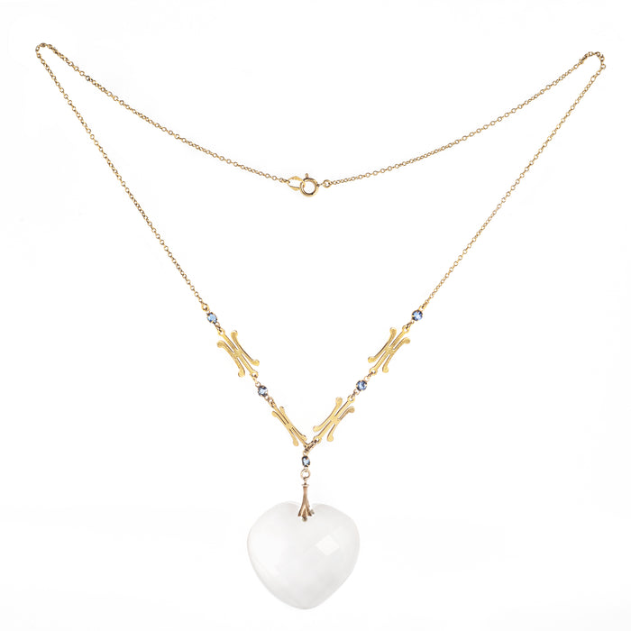 Gold Rock Crystal Heart Pendant Necklace