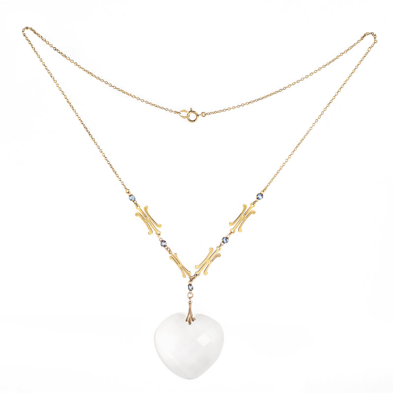 Gold Rock Crystal Heart Pendant Necklace
