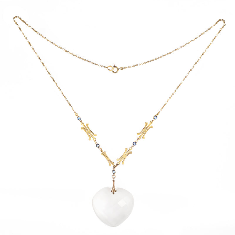 A Gold Rock Crystal Heart Pendant Necklace