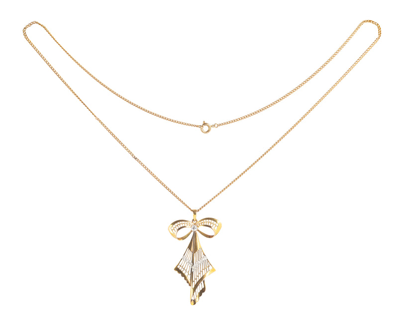 A Diamond and Gold Bow Necklace