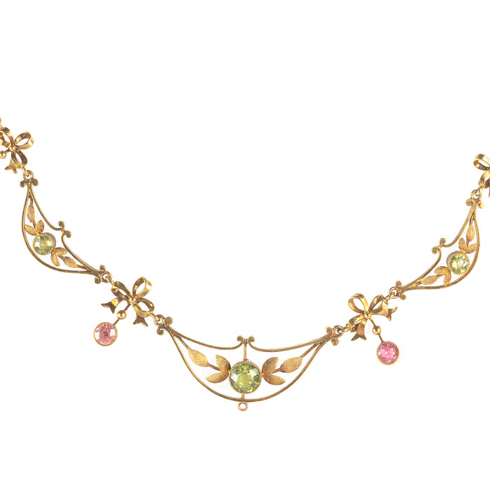 Fifteen Carat Gold Peridot Tourmaline Necklace